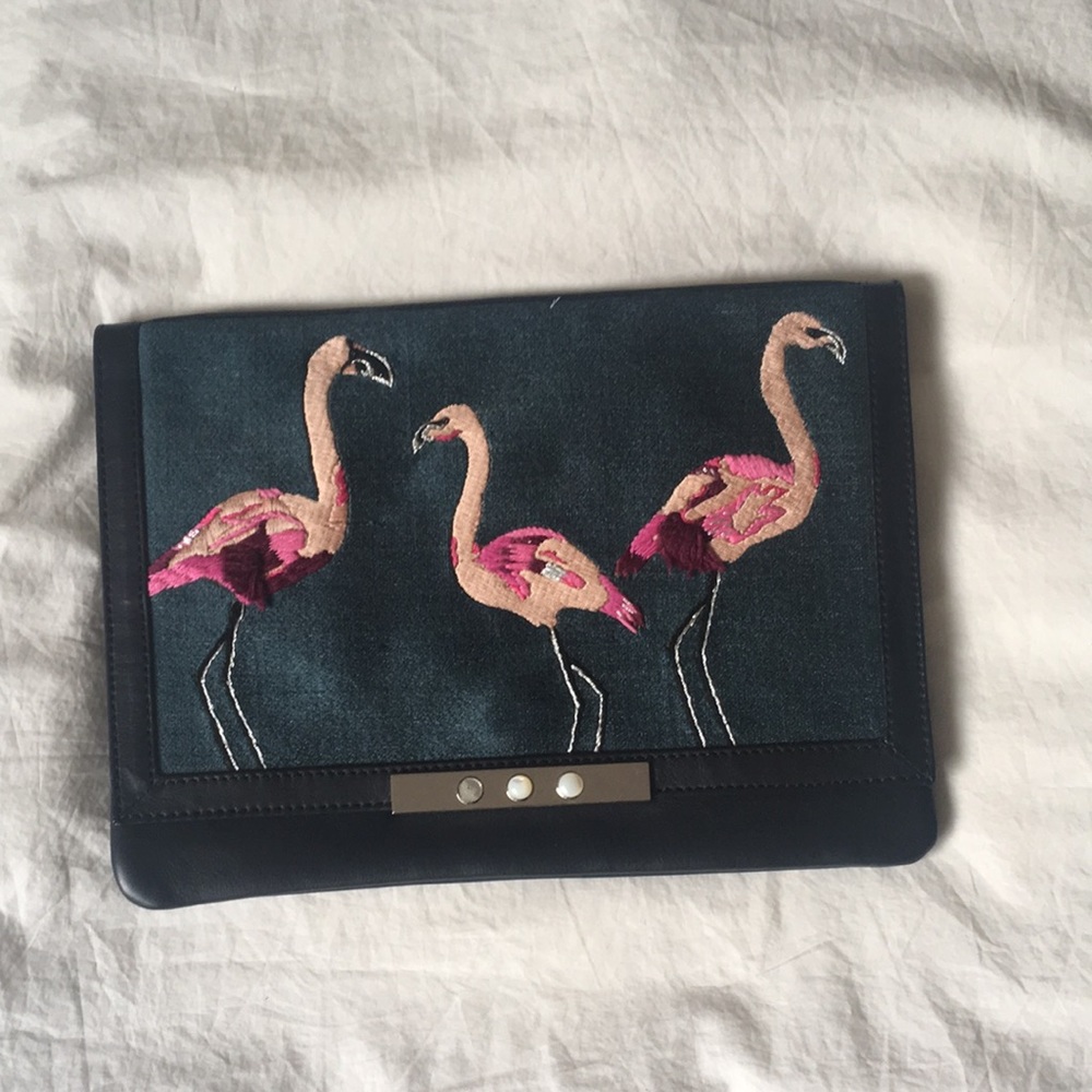 Lizzie Fortunato leather embroidery clutch